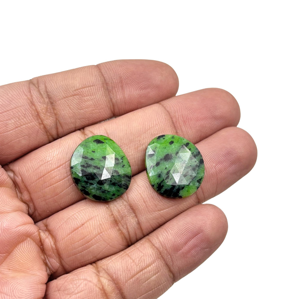 Rose Cut Green Sapphire Gemstone Slices: Natural Untreated Jewelry Pair