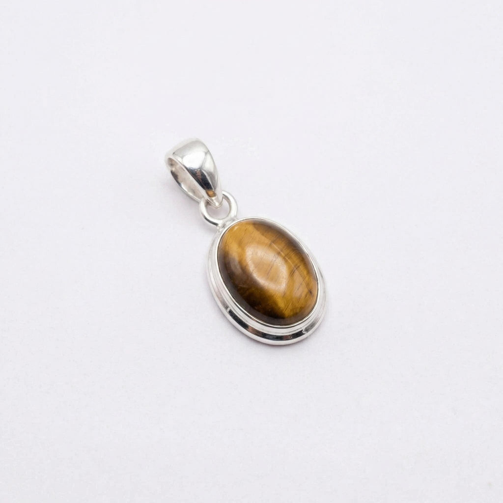 Tiger Eye Pendant Necklace, 925 Sterling Silver Golden Brown Crystal Necklace, Healing Gemstone Jewellery Gift for Her
