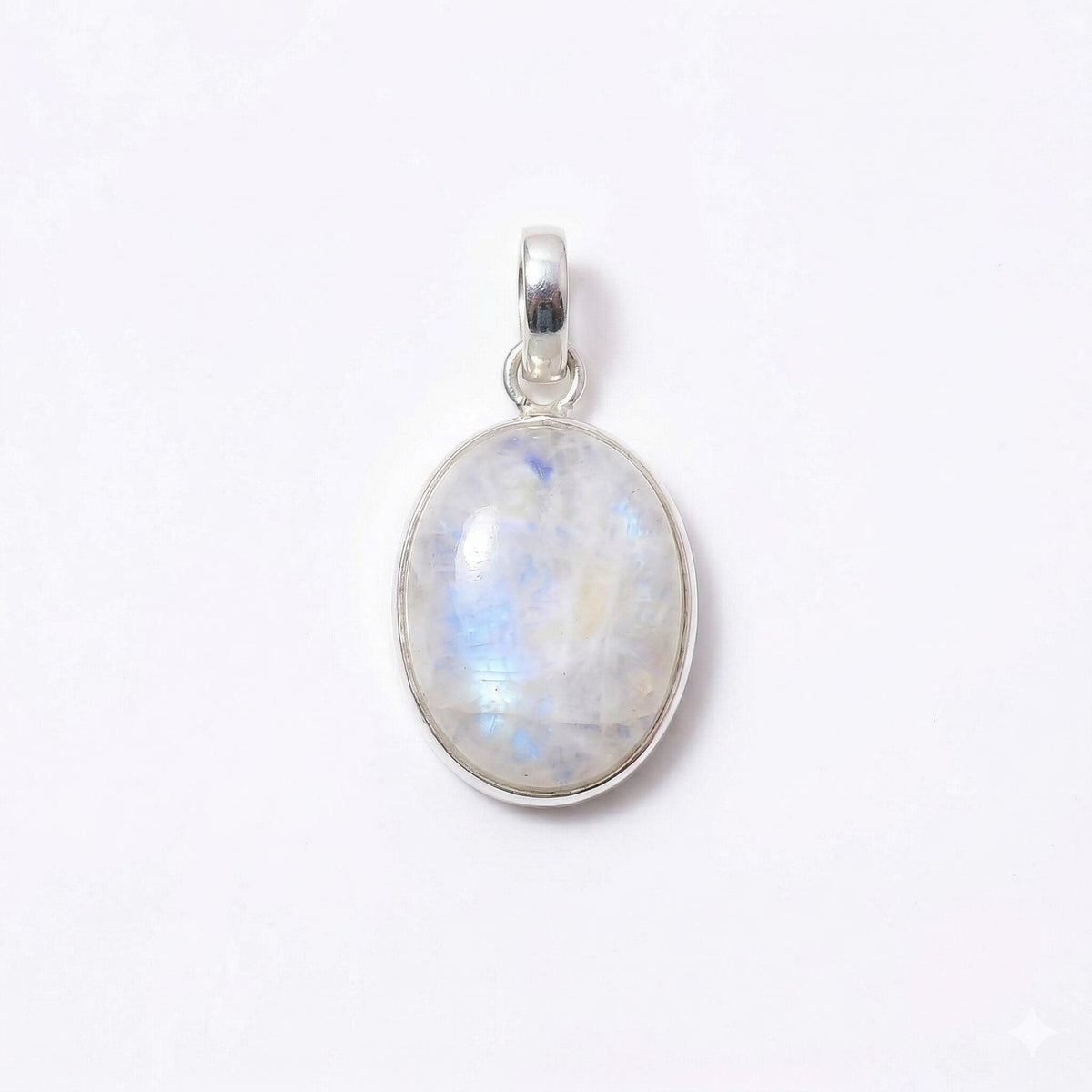 Oval Rainbow Moonstone Pendant – Sterling Silver Boho Gemstone Necklace