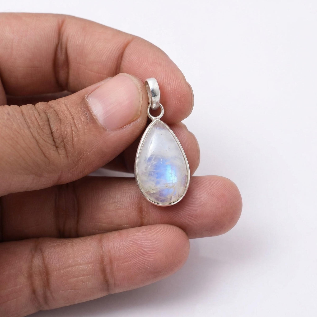 Teardrop Moonstone Pendant – 925 Sterling Silver Boho Gemstone Necklace