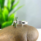 Raw Tourmaline Bar Ring: Adjustable Sterling Silver Stick Ring