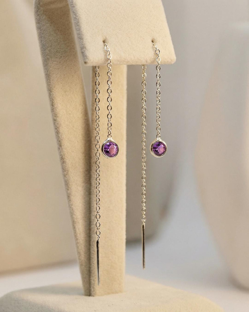 Amethyst Threader Earrings 925 Sterling Silver | Dainty Chain Drop | Gift for Her | Minimalist Jewelry
