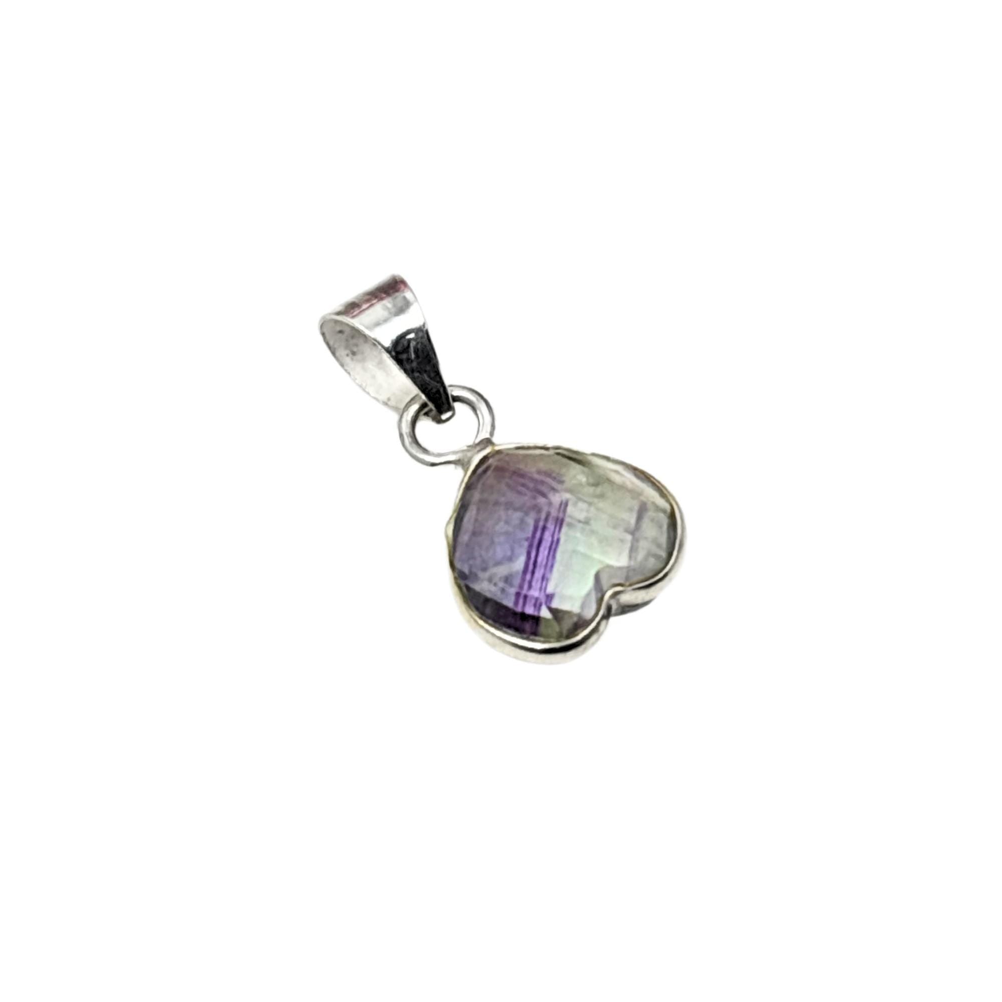 Rainbow Fluorite Heart Pendant in 925 Sterling Silver – Dainty Crystal Necklace Charm, Minimalist Gemstone Jewelry Gift for Her