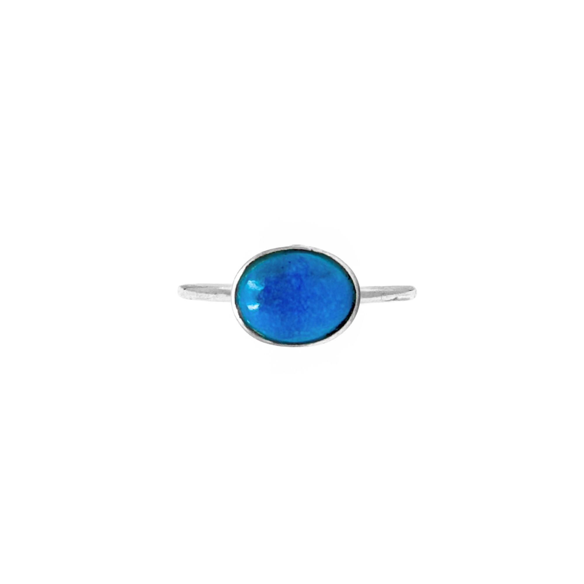 Handmade Oval Turquoise Ring | Oxidized 925 Sterling Silver Boho Jewelry