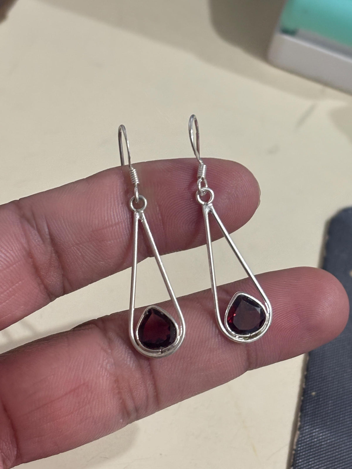 Garnet Drop Earrings 925 Sterling Silver | Pan Teardrop Gemstone Dangle | January Birthstone | Handmade Jewelry