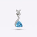 Sterling Silver Blue Topaz Wave Pendant – Diamond Star Accents, Minimalist Sky Blue Necklace