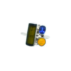 Raw Tourmaline, Opal & Sapphire Ring: Sterling Silver Handmade Jewelry