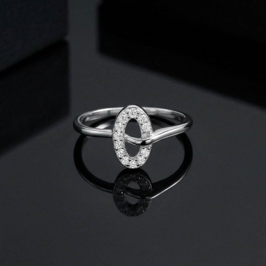925 Sterling Silver Oval CZ Ring, Open Band, Dainty Cubic Zirconia, Stackable Modern Jewelry