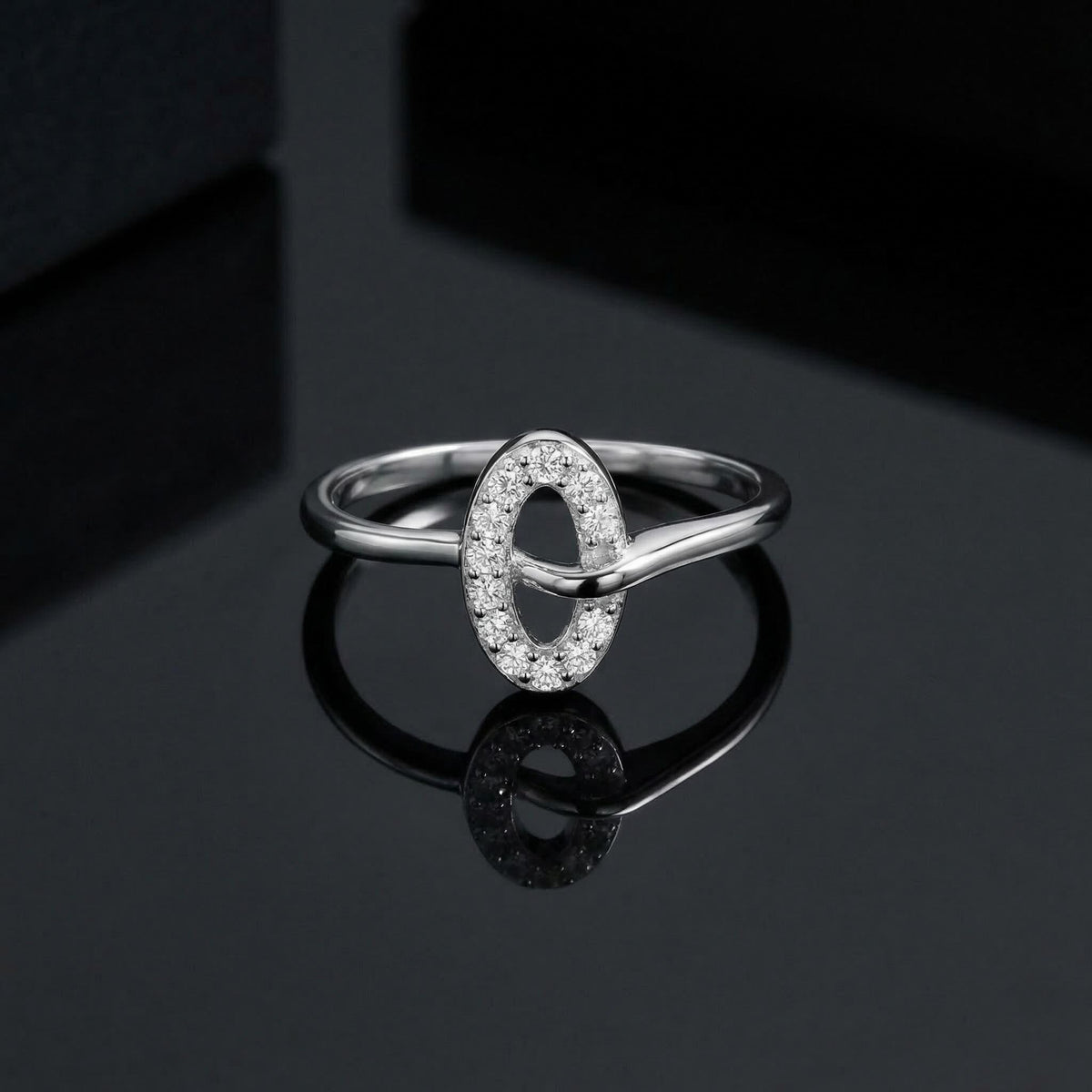 925 Sterling Silver Oval CZ Ring, Open Band, Dainty Cubic Zirconia, Stackable Modern Jewelry
