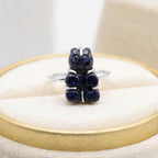 Sterling Silver Black Sunstone Teddy Bear Ring: Hand Carved Gemstone